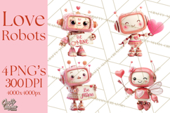 Valentine Robot Clipart PNG, Cute Valentine Robots, Kids Product Image 1