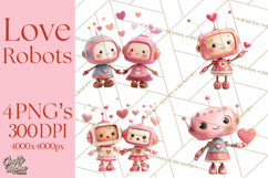 Valentine Robot Clipart PNG, Cute Valentine Robots, Kids Product Image 1