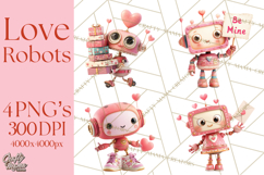 Valentine Robot Clipart PNG, Cute Valentine Robots, Kids Product Image 1