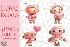 Valentine Robot Clipart PNG, Cute Valentine Robots, Kids Product Image 1