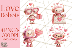 Valentine Robot Clipart PNG, Cute Valentine Robots, Kids Product Image 1