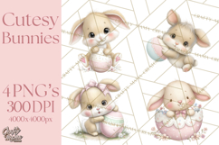 Easter Bunnies Clipart, Cute Cartoon Bunnies Png Product Image 1