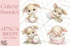 Easter Bunnies Clipart, Cute Cartoon Bunnies Png Product Image 1