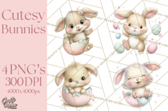 Easter Bunnies Clipart, Cute Cartoon Bunnies Png Product Image 1