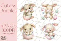 Easter Bunnies Clipart, Cute Cartoon Bunnies Png Product Image 1