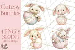 Easter Bunnies Clipart, Cute Cartoon Bunnies Png Product Image 1