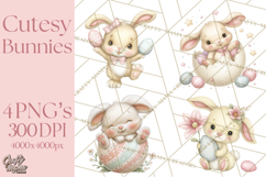 Easter Bunnies Clipart, Cute Cartoon Bunnies Png Product Image 1