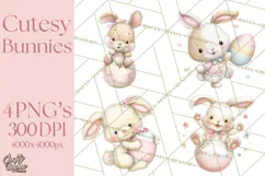 Easter Bunnies Clipart, Cute Cartoon Bunnies Png Product Image 1