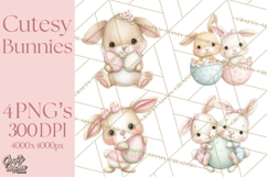 Easter Bunnies Clipart, Cute Cartoon Bunnies Png Product Image 1