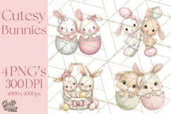 Easter Bunnies Clipart, Cute Cartoon Bunnies Png Product Image 1