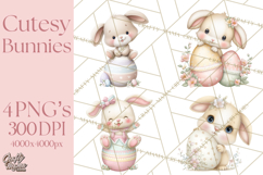 Easter Bunnies Clipart, Cute Cartoon Bunnies Png Product Image 1