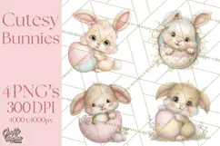 Easter Bunnies Clipart, Cute Cartoon Bunnies Png Product Image 1