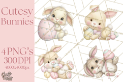 Easter Bunnies Clipart, Cute Cartoon Bunnies Png Product Image 1
