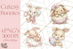 Easter Bunnies Clipart, Cute Cartoon Bunnies Png Product Image 1