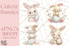 Easter Bunnies Clipart, Cute Cartoon Bunnies Png Product Image 1