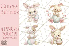 Easter Bunnies Clipart, Cute Cartoon Bunnies Png Product Image 1