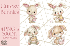 Easter Bunnies Clipart, Cute Cartoon Bunnies Png Product Image 1