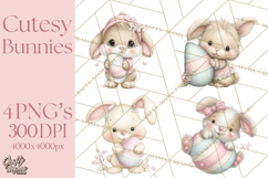 Easter Bunnies Clipart, Cute Cartoon Bunnies Png Product Image 1