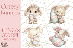 Easter Bunnies Clipart, Cute Cartoon Bunnies Png Product Image 1