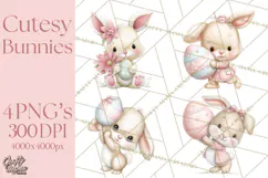 Easter Bunnies Clipart, Cute Cartoon Bunnies Png Product Image 1