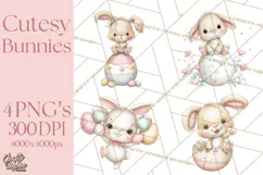 Easter Bunnies Clipart, Cute Cartoon Bunnies Png Product Image 1