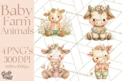 Baby Farm Animals Clipart PNG, Cute Spring Animals Product Image 1