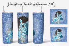 Zebra Skinny Tumbler Sublimation. Glitter Blue Background Product Image 1