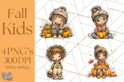 Fall Kids Clipart, Cozy Autumn Children PNG Product Image 1