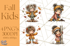 Fall Kids Clipart, Cozy Autumn Children PNG Product Image 1