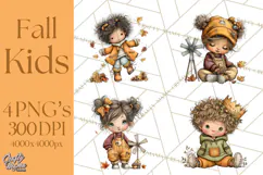 Fall Kids Clipart, Cozy Autumn Children PNG Product Image 1