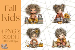 Fall Kids Clipart, Cozy Autumn Children PNG Product Image 1