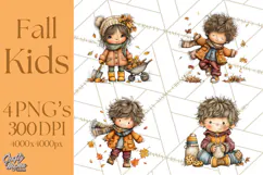Fall Kids Clipart, Cozy Autumn Children PNG Product Image 1