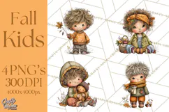 Fall Kids Clipart, Cozy Autumn Children PNG Product Image 1