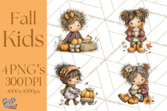 Fall Kids Clipart, Cozy Autumn Children PNG Product Image 1