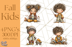 Fall Kids Clipart, Cozy Autumn Children PNG Product Image 1