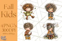 Fall Kids Clipart, Cozy Autumn Children PNG Product Image 1