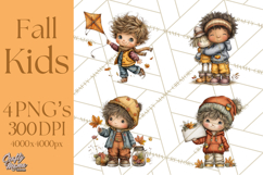 Fall Kids Clipart, Cozy Autumn Children PNG Product Image 1