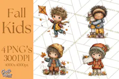 Fall Kids Clipart, Cozy Autumn Children PNG Product Image 1
