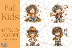 Fall Kids Clipart, Cozy Autumn Children PNG Product Image 1