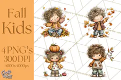 Fall Kids Clipart, Cozy Autumn Children PNG Product Image 1