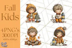 Fall Kids Clipart, Cozy Autumn Children PNG Product Image 1