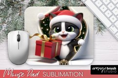 3d Christmas Mouse Pad Sublimation, Cat Smashed Wall Design Product Image 1