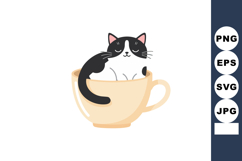Cat sleeping inside beige coffee cup cute cozy pet vector il Product Image 1