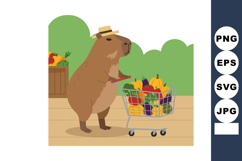 Capybara pushing shopping cart full of colorful vegetables w Product Image 1