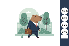 Business bear walking with briefcase in city park green tree Product Image 1