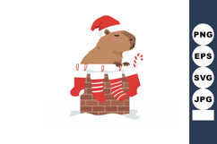 Groundhog wearing red Santa hat in chimney with hanging Chri Product Image 1