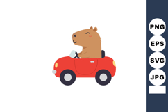 Capybara driving a small red car smiling with closed eyes ca Product Image 1