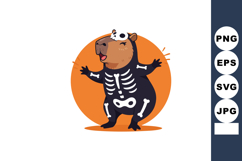 Capybara wearing skeleton costume with panda hat on orange b Product Image 1