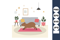 Capybara inside modern living room with sofa and plants in m Product Image 1