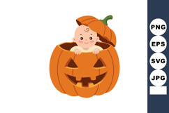 Baby inside carved Halloween pumpkin with lid open cute seas Product Image 1
